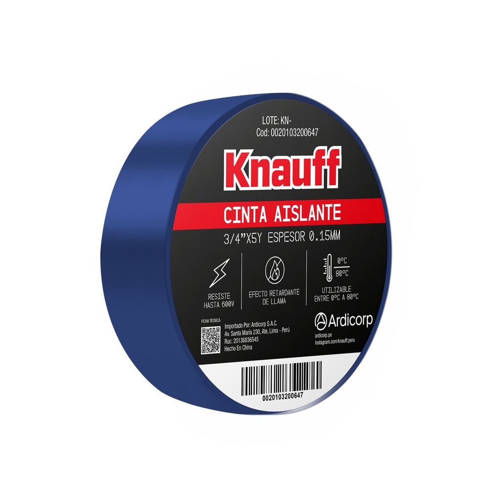 [0020103200647] CINTA AISLANTE COLOR AZUL 3/4" X 5Y KNAUFF