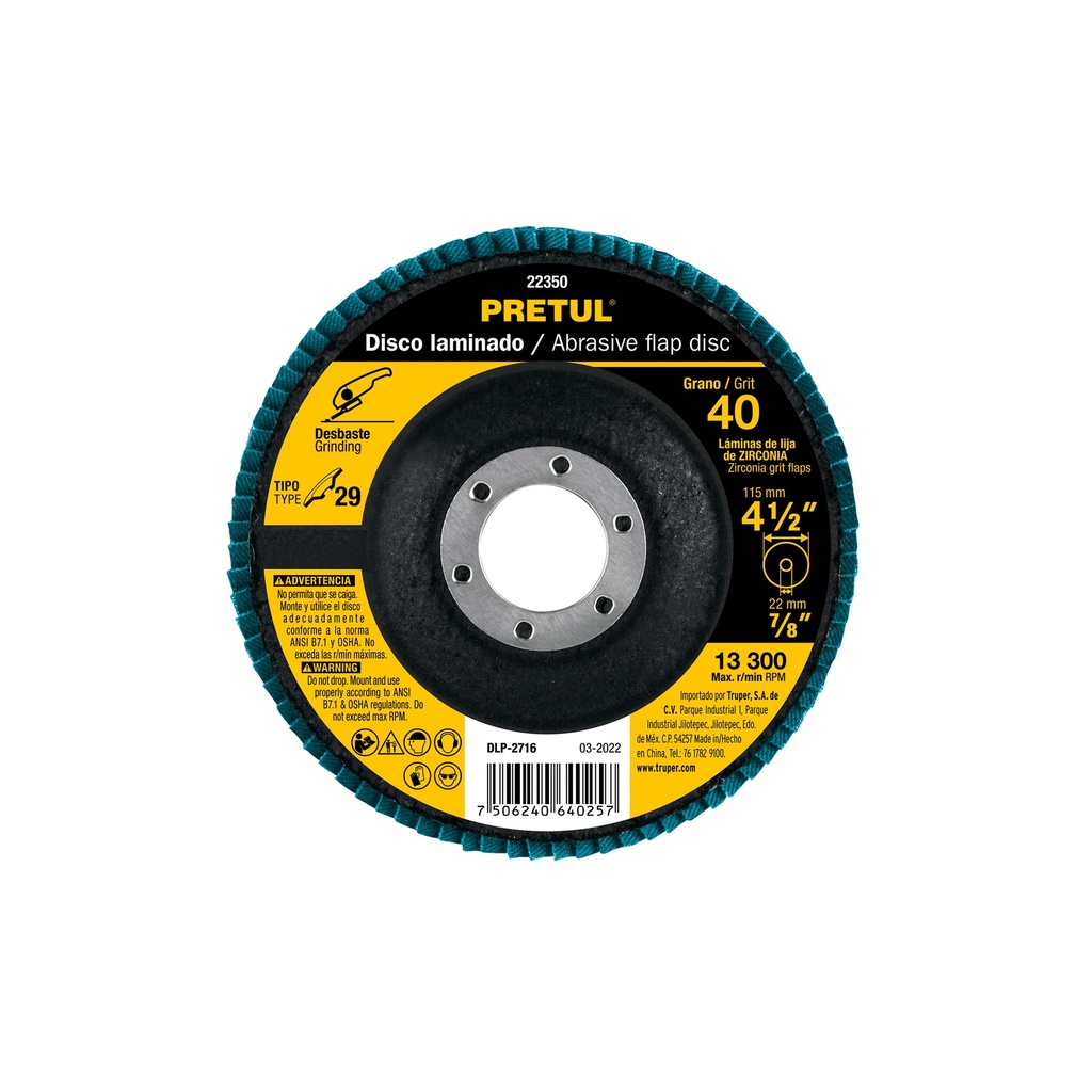 [0100102200568] DISCO FLAP METAL 4 1/2" GR40 (10) 22350 PRETUL