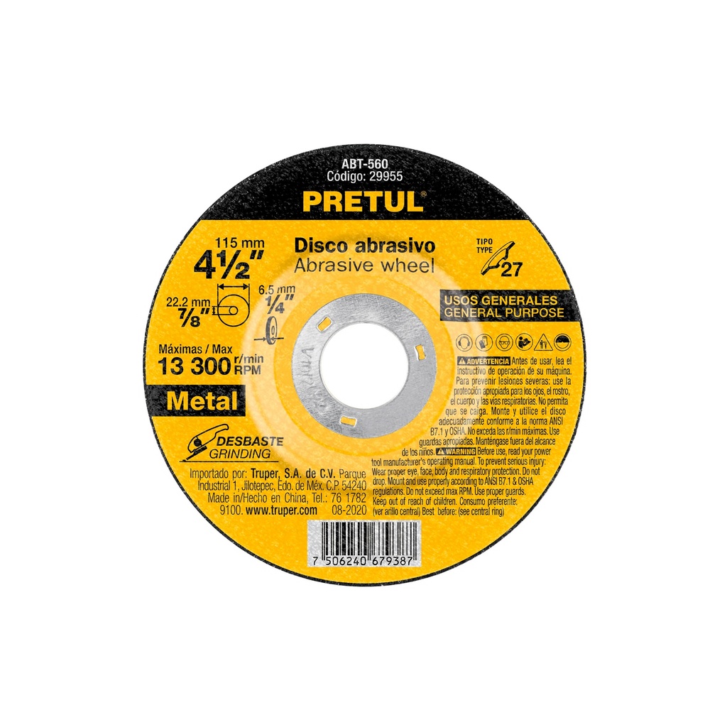 [0100102200572] DISCO DESBASTE 4 1/2" (5) 29955 PRETUL