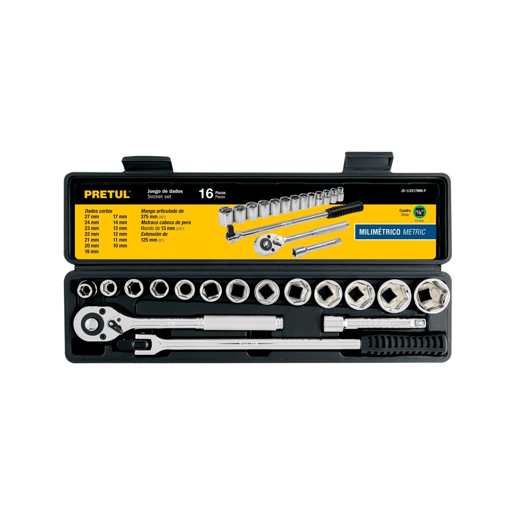 [0100905200274] JGO DADOS MM ENCASTRE 1/2" X 16 PZ 21174 PRETUL