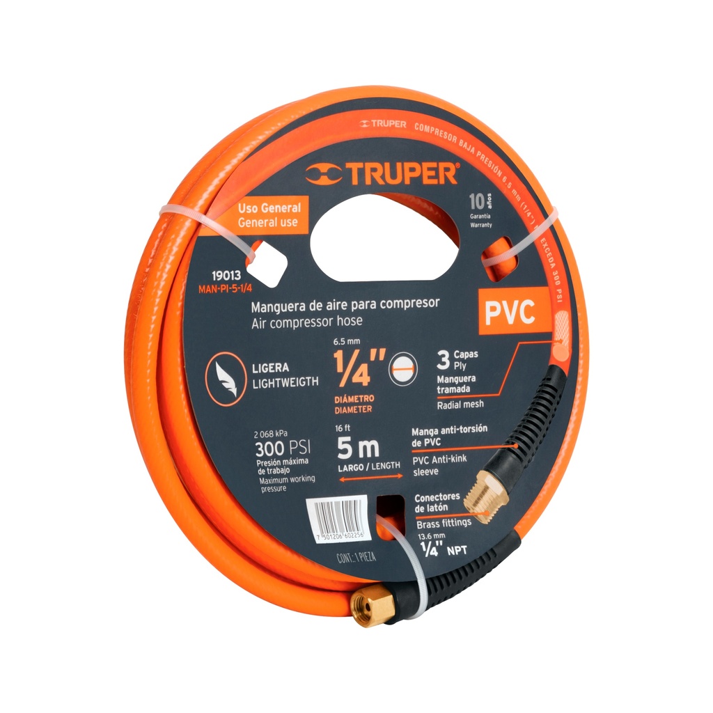 [0101001010926] MANGUERA ARMADA 1/4" P/PINTOR 5 MTS. 19013 TRUPER