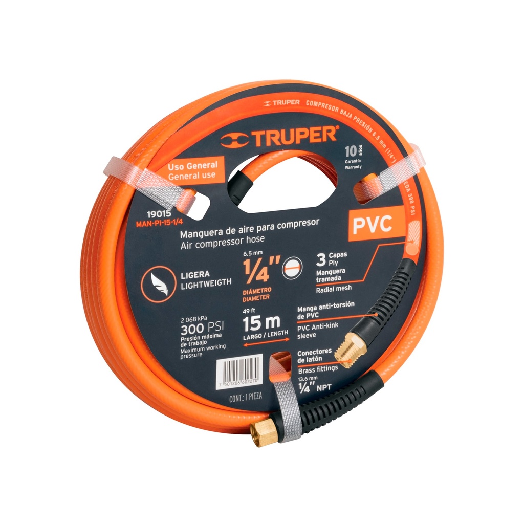 [0101001010930] MANGUERA ARMADA 1/4" P/PINTOR 15 MTS. 19015 TRUPER
