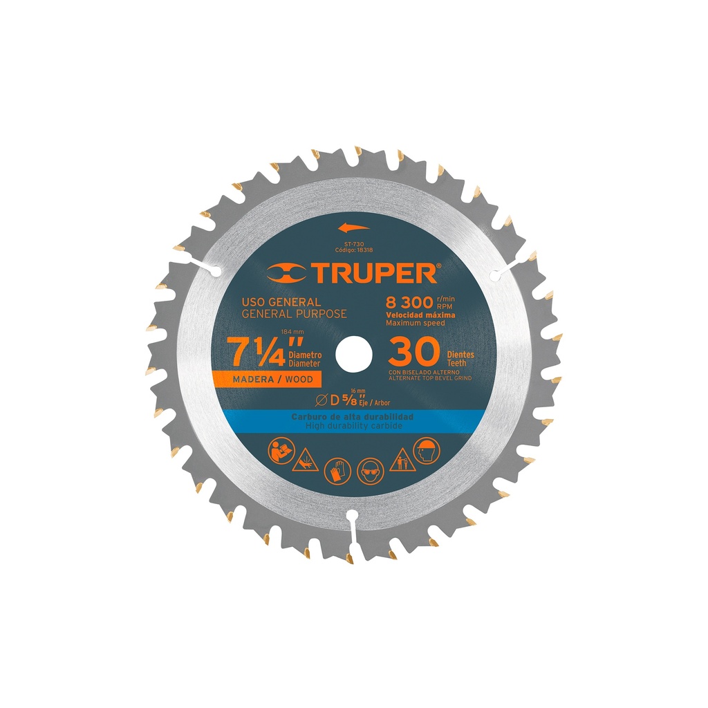 [0101002010593] DIS SIERRA CIRC 7 1/4" X 5/8" 30 P/MA 18318 TRUPER