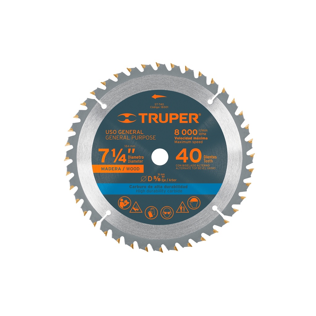 [0101002010595] DIS SIERRA CIRC 7 1/4" X 5/8" 40 P/MA 18301 TRUPER