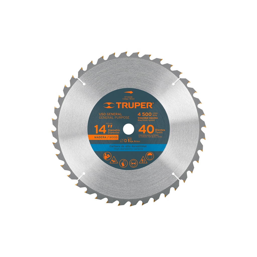[0101002110998] DISCO SIERRA CIRC 14" X 1" 40 D P/MAD 18322 TRUPER