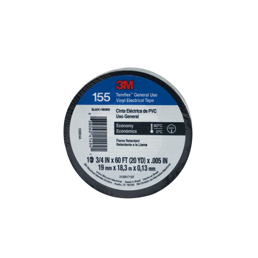 [0330101033015] CINTA AIS. TEMFLEX 155 C/NEGRO 3/4 X 18M 3M