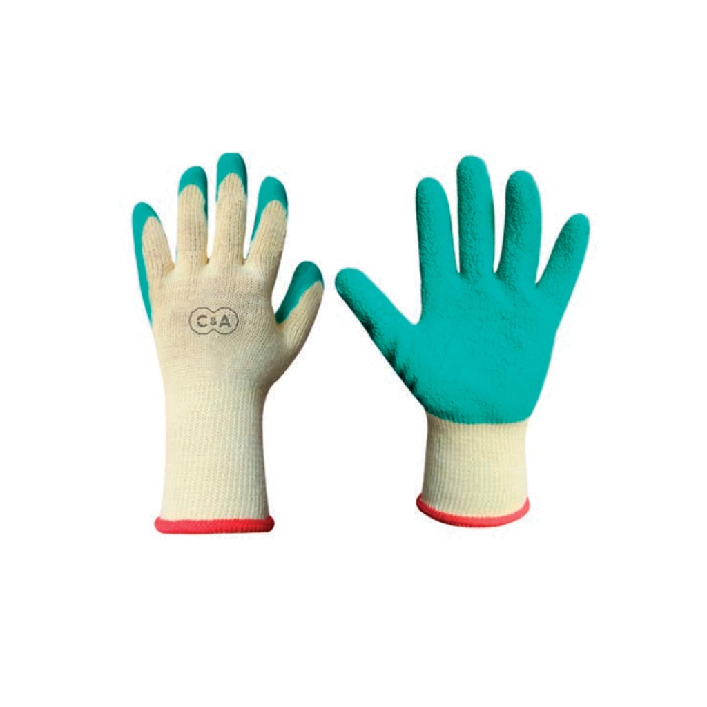 GUANTE HILO C/RECUB LATEX RUGOSO (AMA/VERDE) C&A