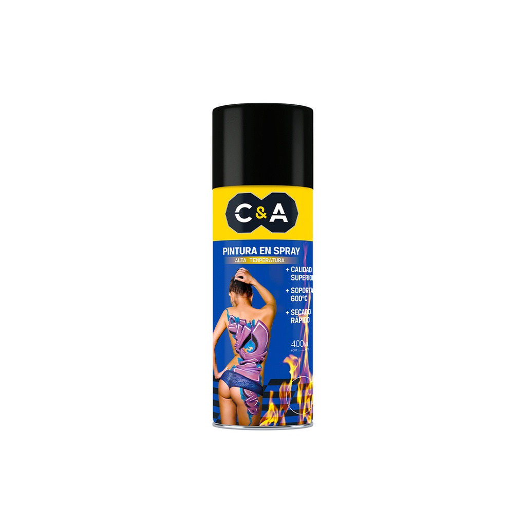 PINTURA SPRAY ALTA TEMPERATURA NEGRO BRILLANTE #1604 400ML C&A