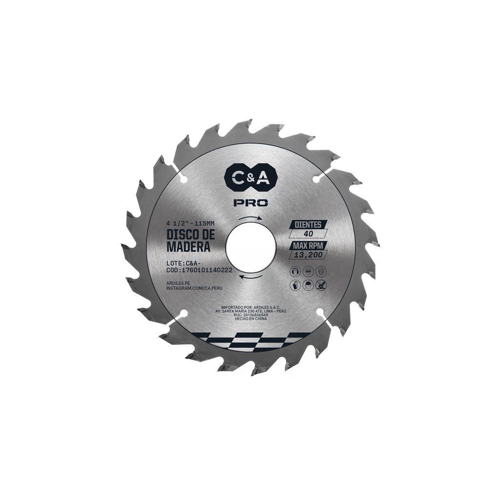 [1760101140222] DISCO DE CORTE D/MADERA 40 DIENTES 4 1/2" - C&A