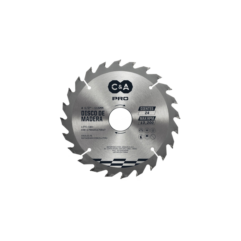 [1760101170017] DISCO DE CORTE D/MADERA 24 DIENTES 4 1/2" C&A PRO