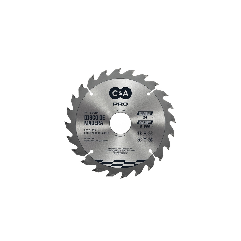 [1760101176012] DISCO DE CORTE D/MADERA 24 DIENTES 7" C&A PRO