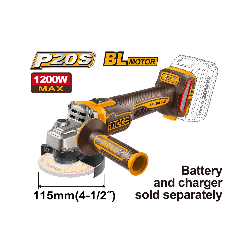 [1830103200373] ESMERIL ANGULAR INAL. 4 1/2" 20V S/ACCESORIOS CAGLI221153 INGCO